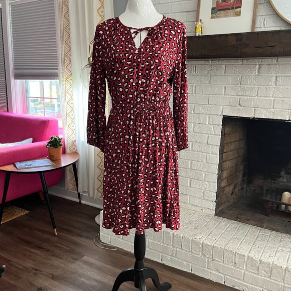 Old Navy Pretty Leopard / Polka Dot Print Dress Medium 3/4 sleeves - Picture 1 of 6